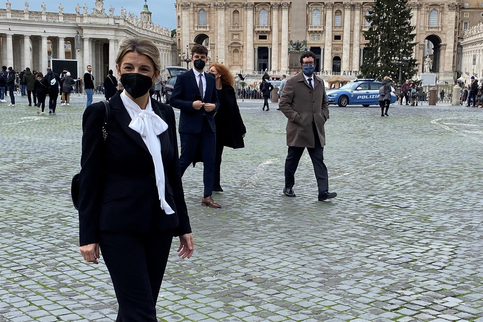 Yolanda Díaz estuvo con el papa Francisco este sábado en el Vaticano. // EFE