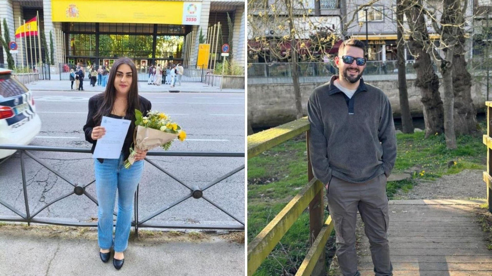 Lohanna Pessoa, tras conseguir su plaza en Madrid. Al lado, Francisco Neira.