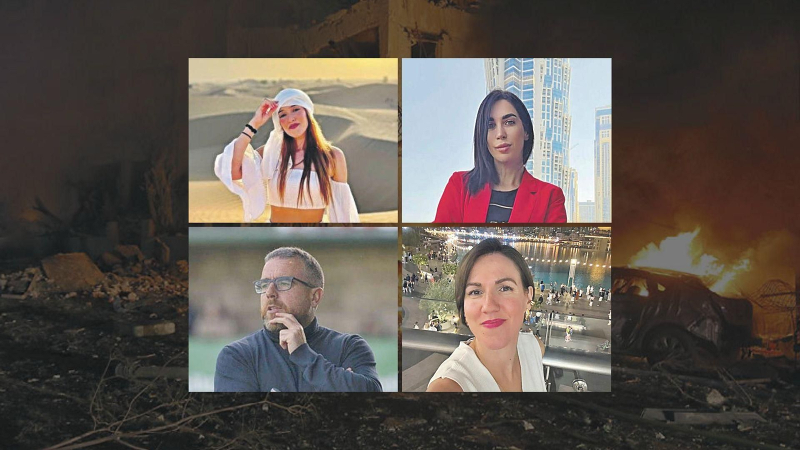 Los protagonistas, sobre una imagen de una explosión en el centro de Tel Aviv, Israel, como respuesta de Irán a los ataques.