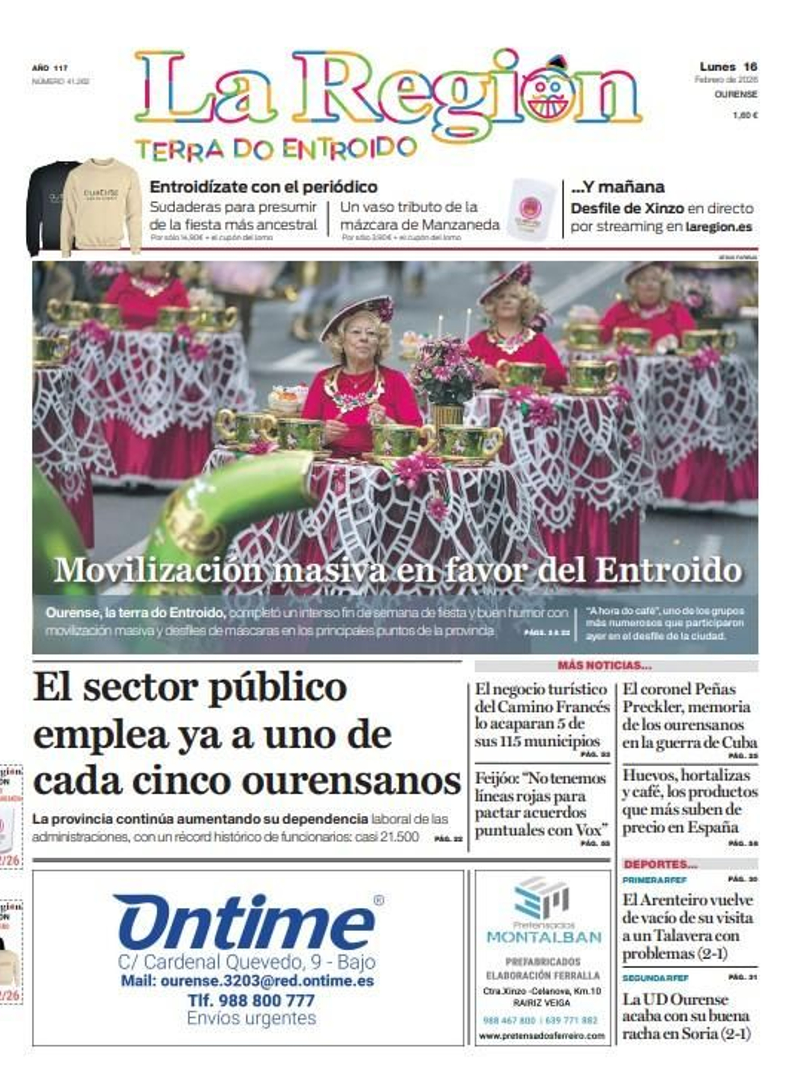 Los titulares de La Región de este lunes, 16 de febrero