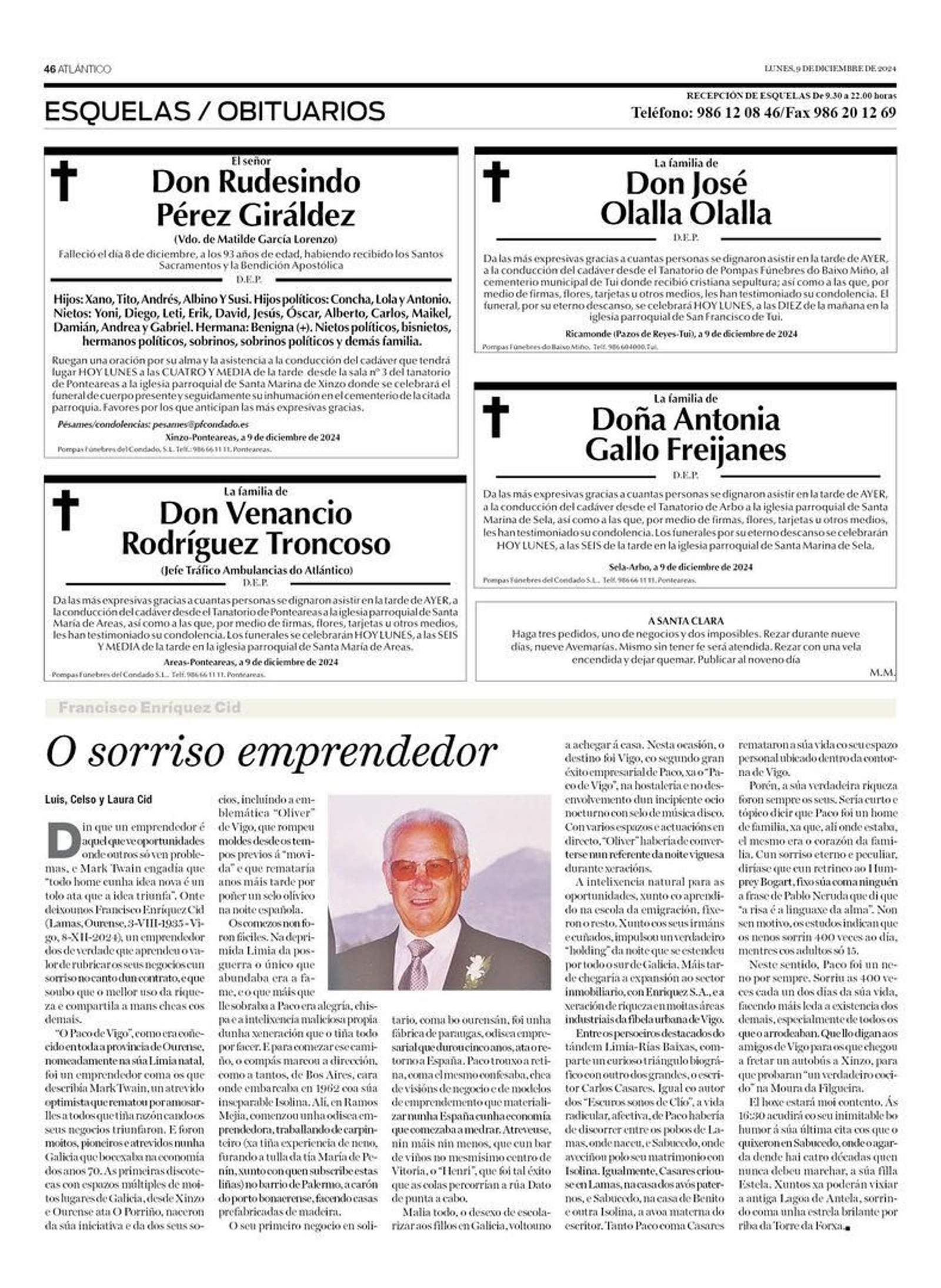 Esquelas del 9 de diciembre.