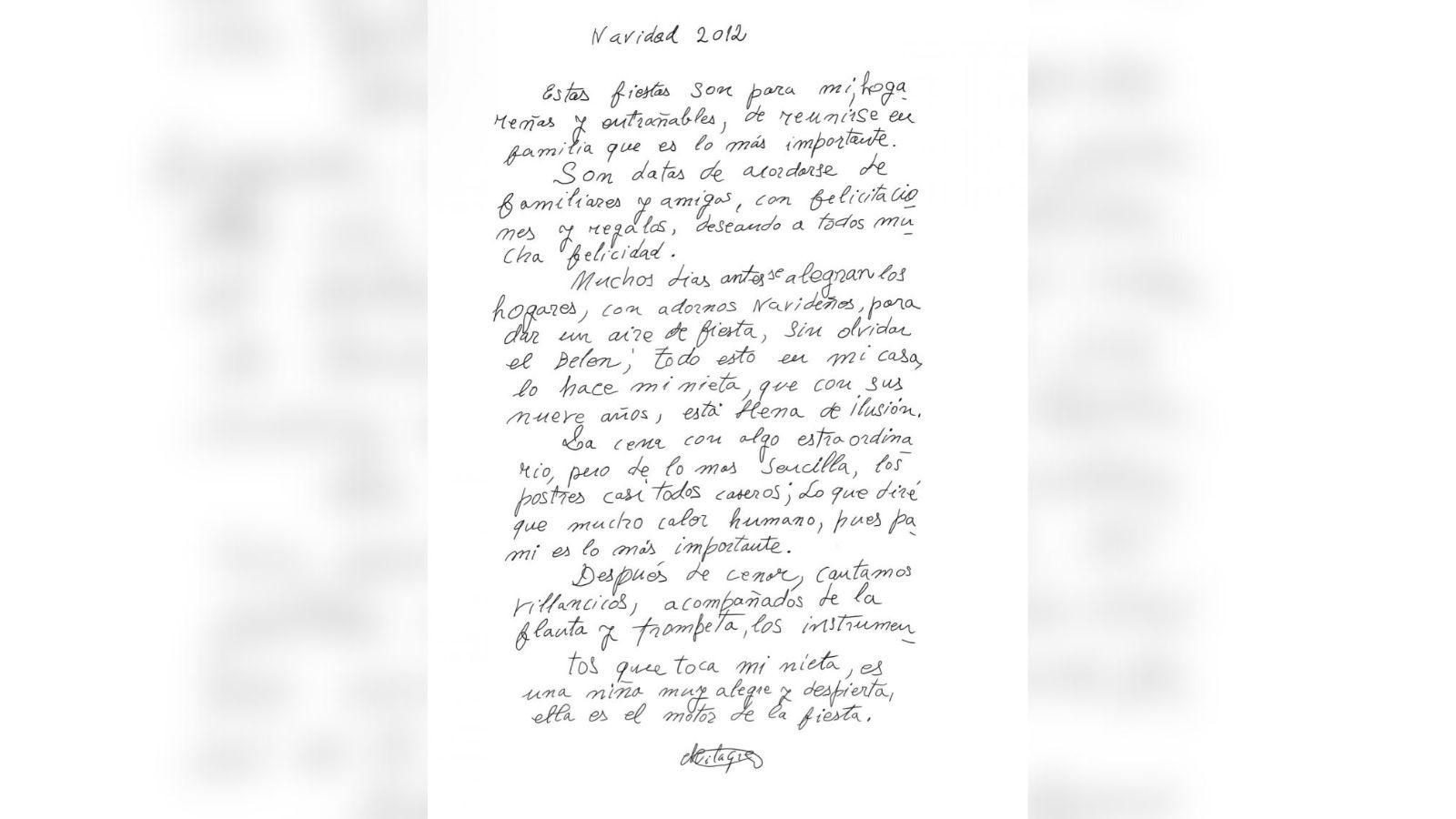 Unha páxina do diario da avoa de Alba García que falaba das festas de Nadal de 2012.