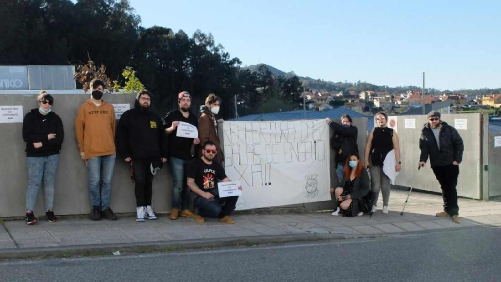 Protesta de músicos en Vigosónico para pedir la reapertura.