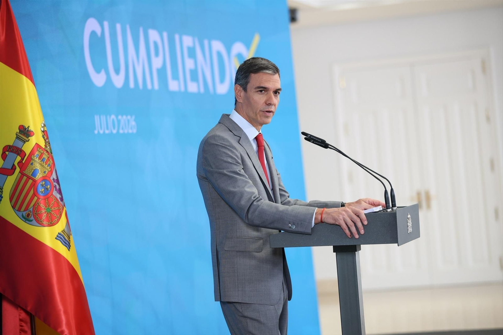El presidente del Gobierno, Pedro Sánchez, durante su comparecencia de ayer.
