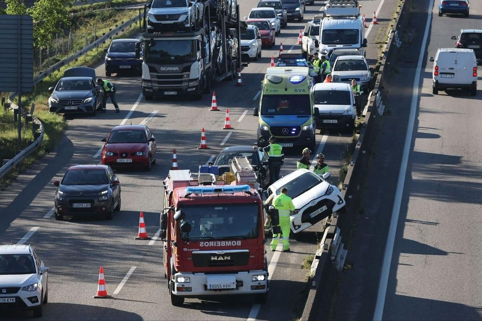 El lugar del accidente en la A-55.