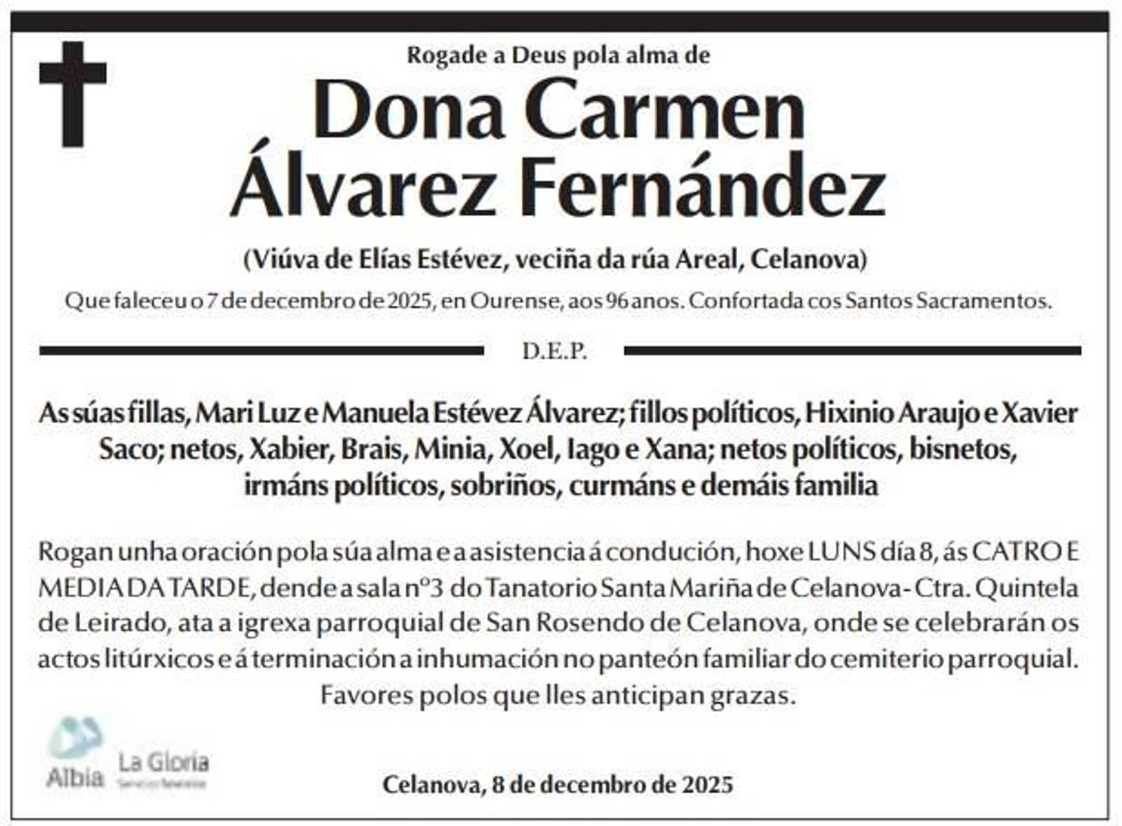 Las esquelas de hoy, lunes 8 de diciembre