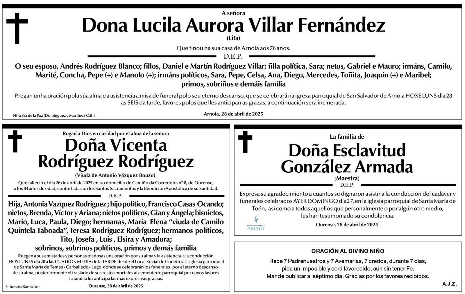 esquelas lunes 28 de abril