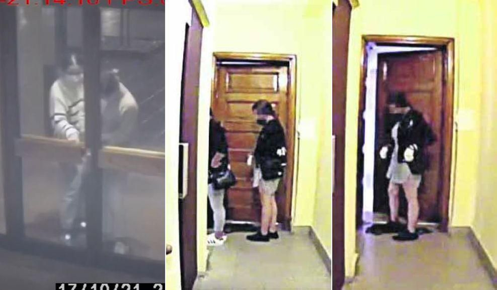 A la izquierda, las sospechosas de Vigo, a la derecha supuestas miembros del grupo en un robo en Ourense, donde usan calcetines para no dejar huellas.