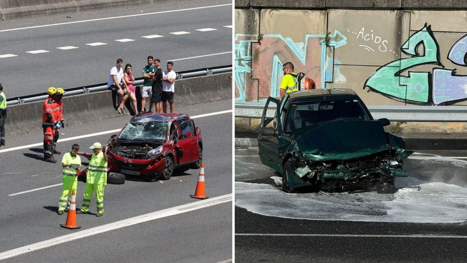Imágenes de los dos accidentes en Rande el domingo. // Alberte