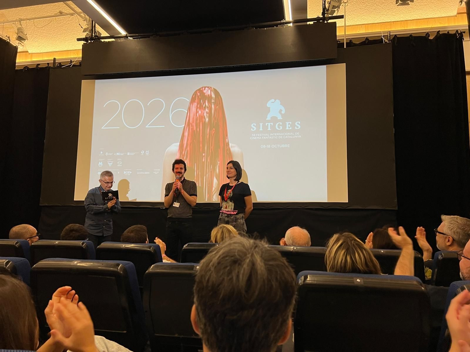 Josiño Araújo y Miriam P. Álvarez presentando el documental "Bar Boo" en el Festival de Sitges.