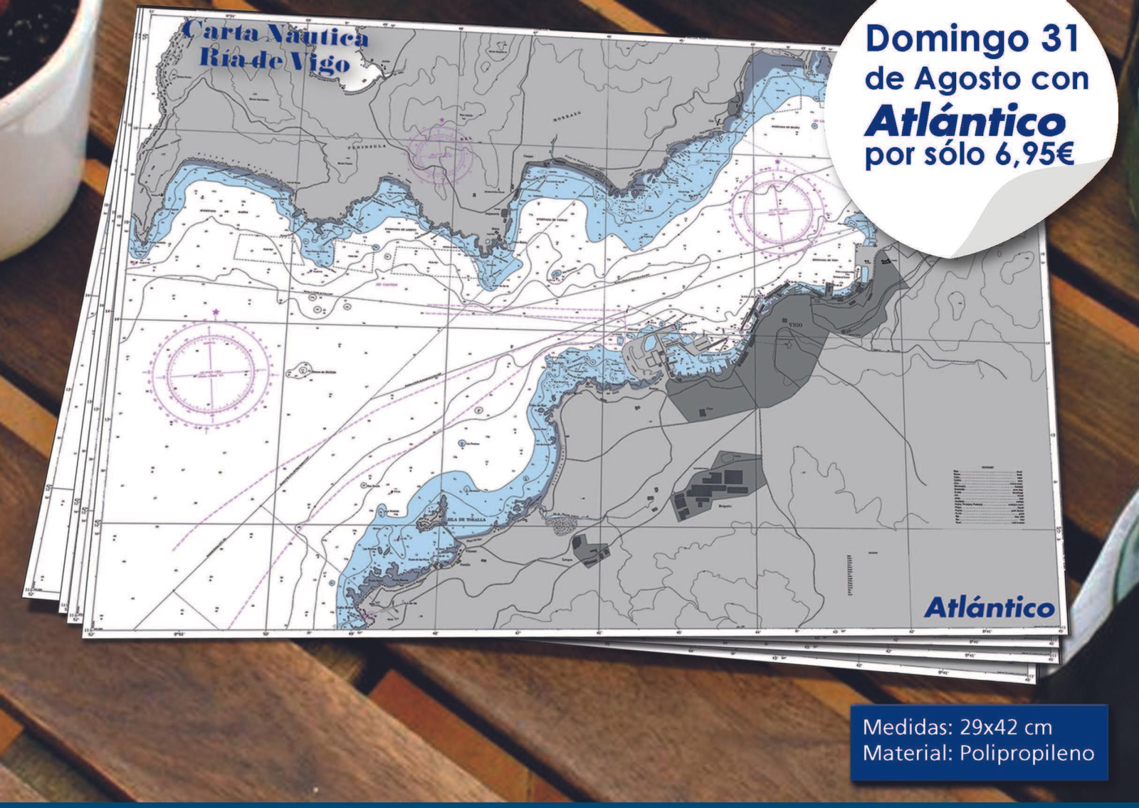 Atlántico entrega el domingo los manteles de la carta náutica de Vigo