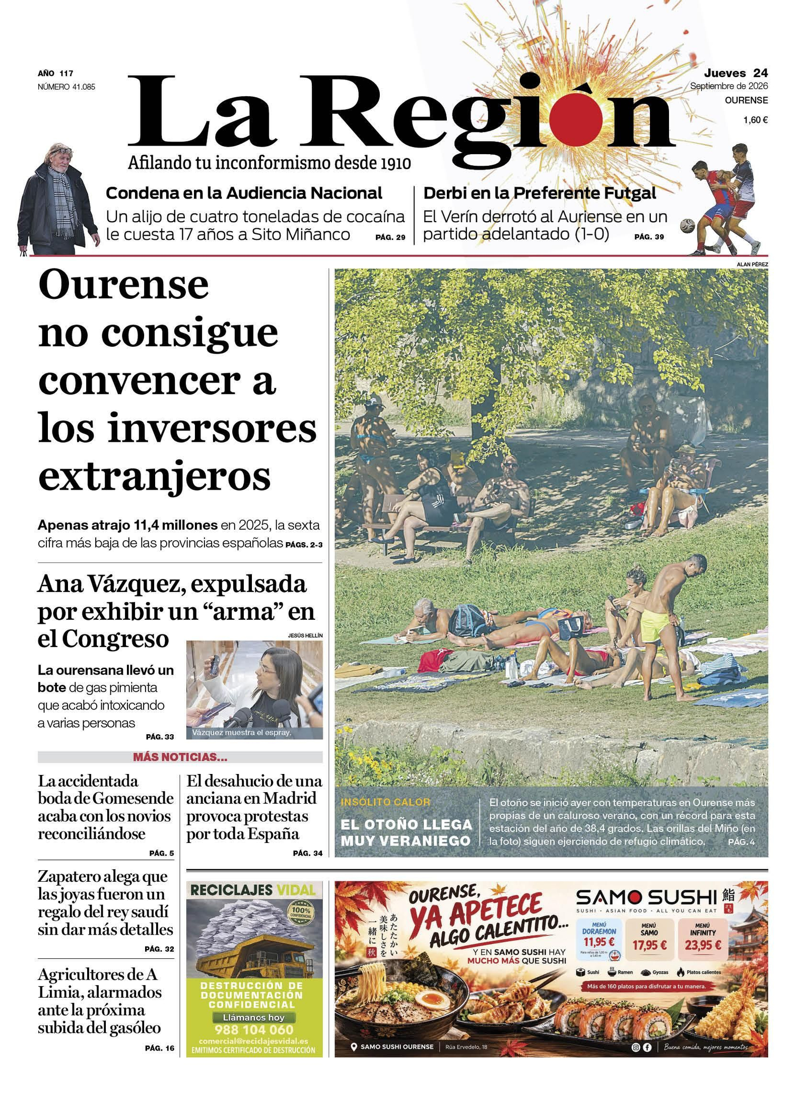 Los titulares de La Región de este jueves, 24 de septiembre