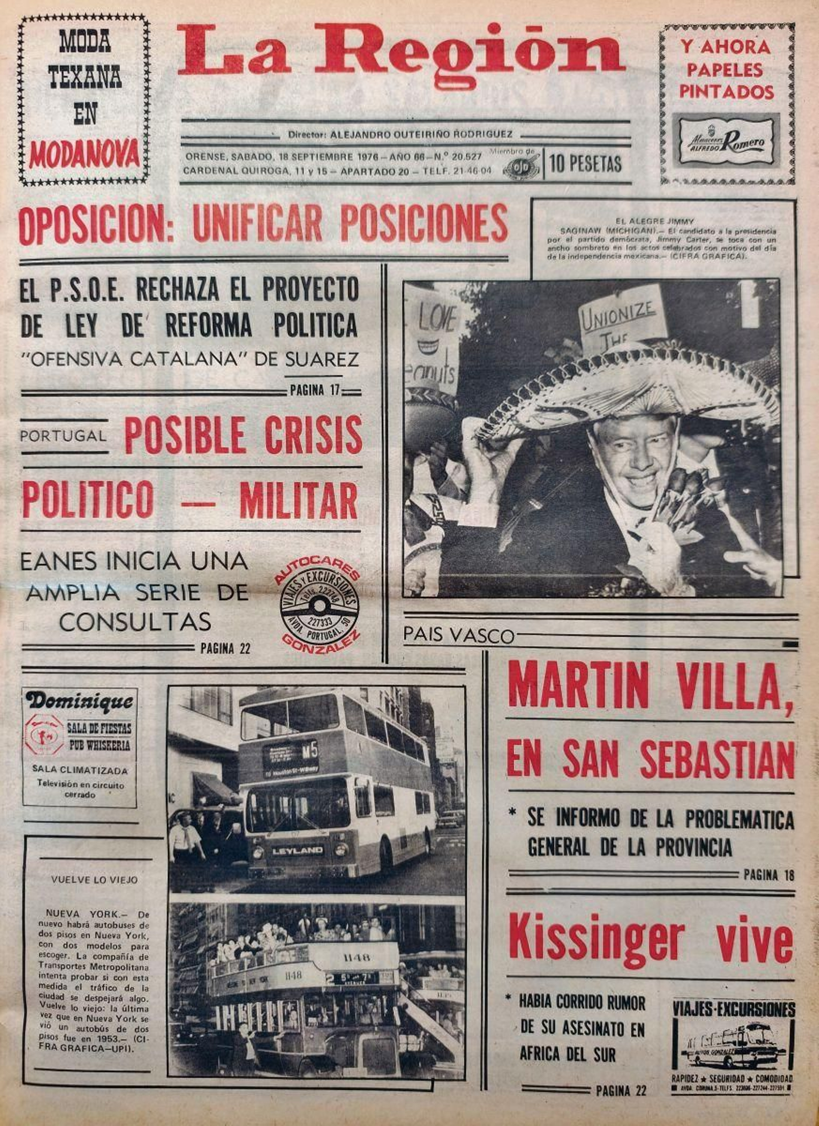 Titulares de La Región del 18 de septiembre de 1976