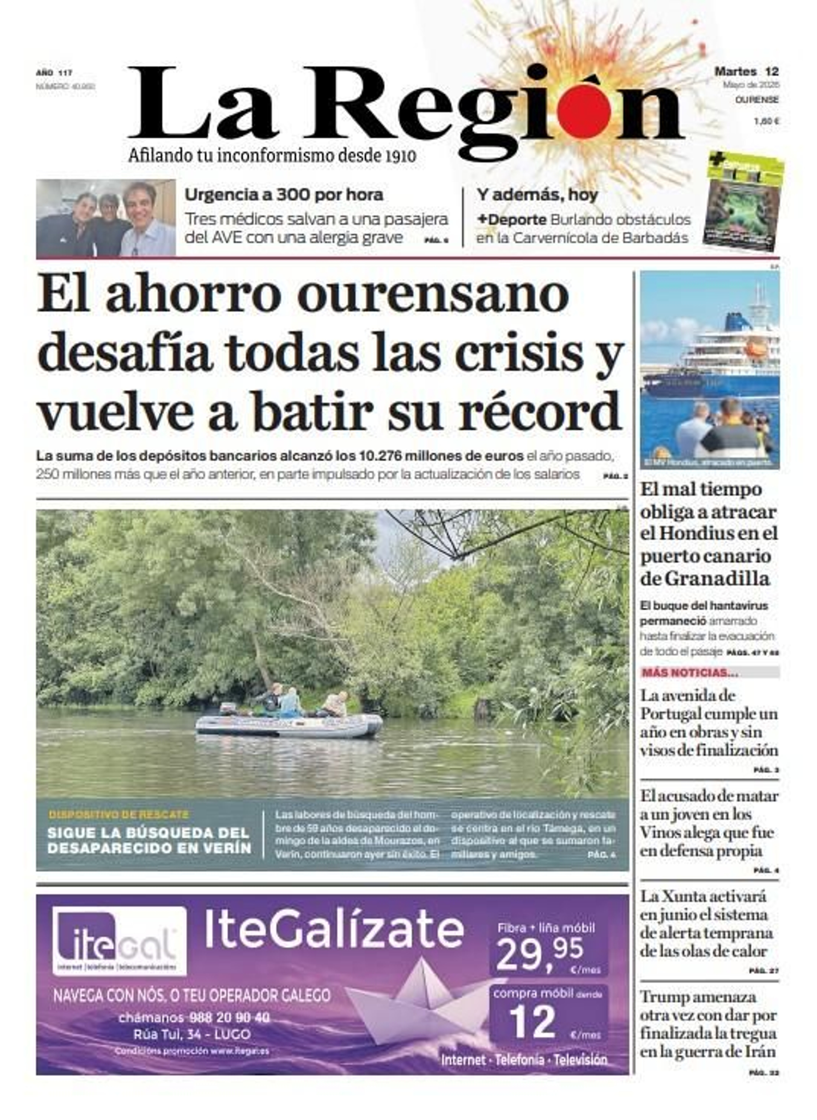 Los titulares de La Región de este martes, 12 de mayo