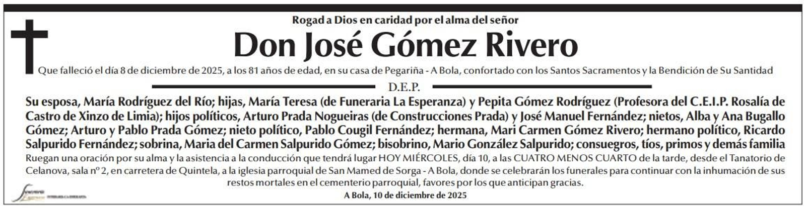 Las esquelas de hoy, 10 de diciembre