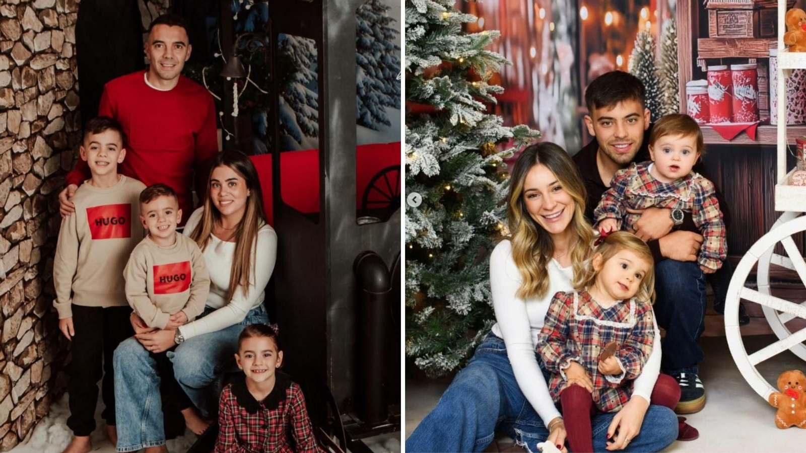 Iago Aspas y Fran Beltrán junto a sus respectivas parejas e hijos.