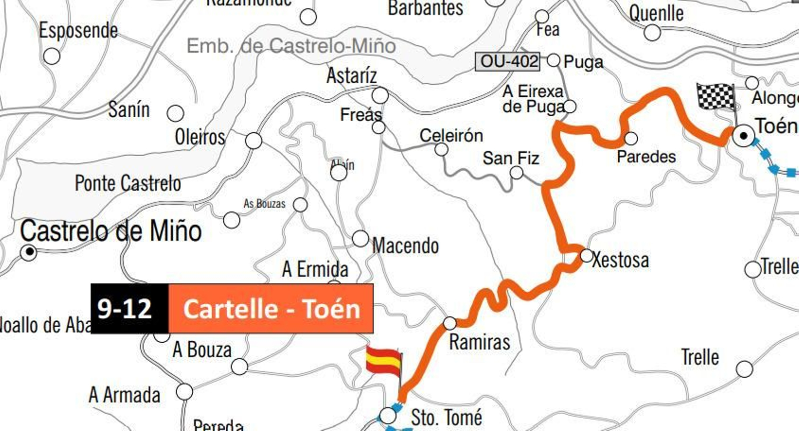 Mapa tramo 9 y 12 del Rally de Ourense Recalvi 2026.