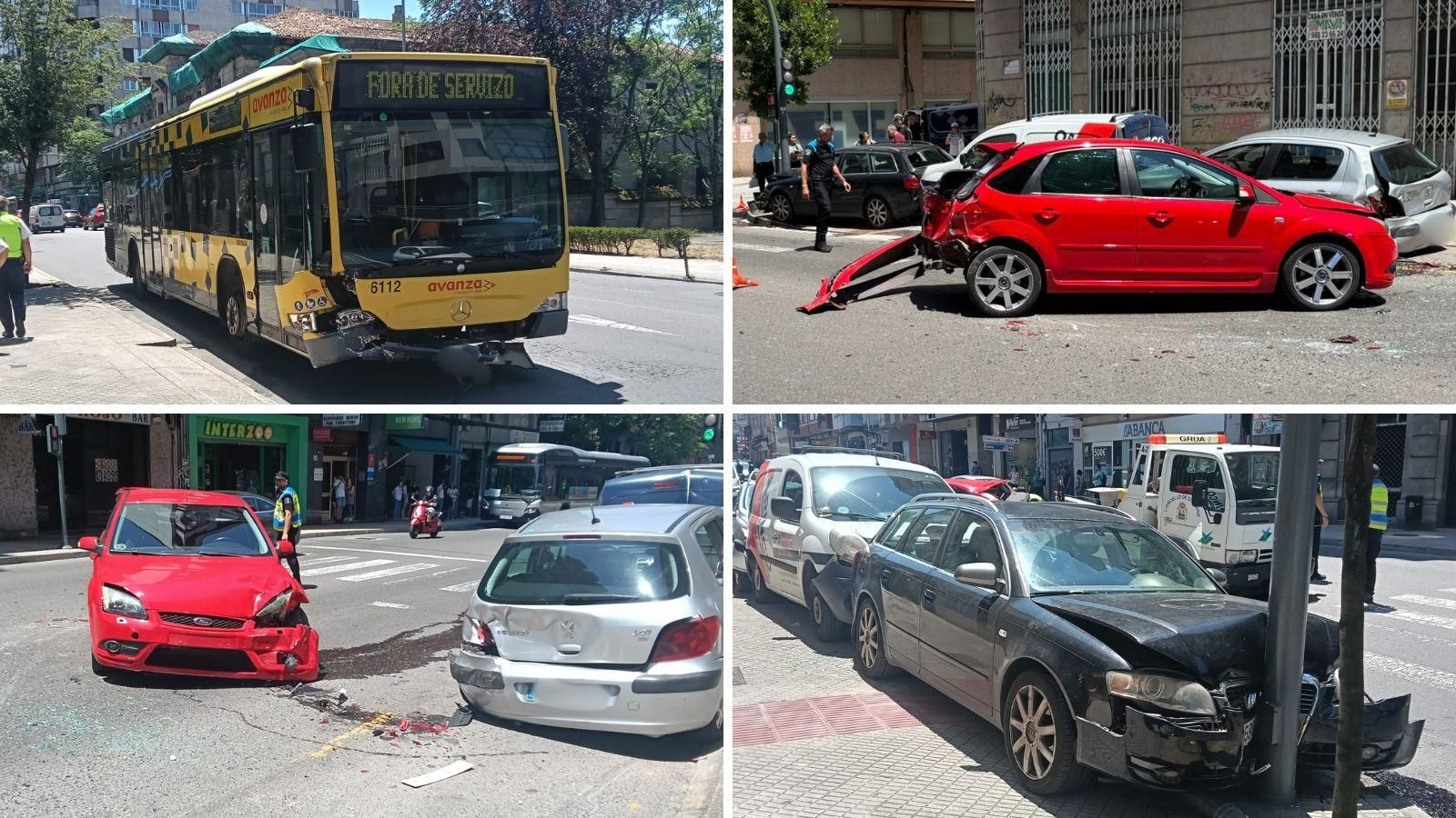 Aparatoso accidente en Ourense al estamparse un autobús contra varios coches: "Pudo ocurrir una desgracia"