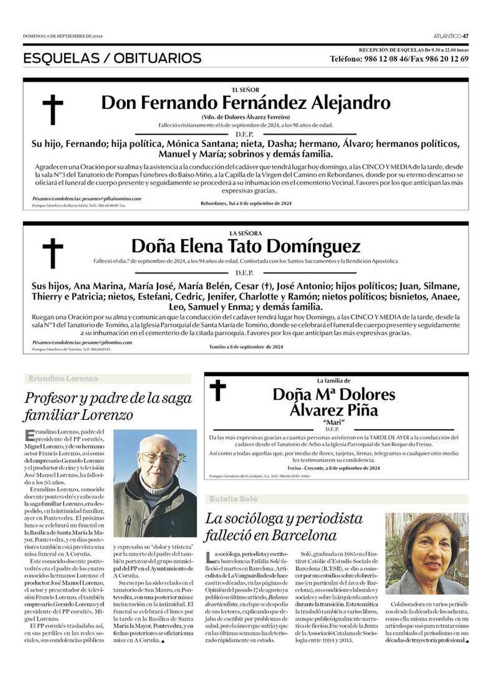 Las esquelas del 8 de septiembre.