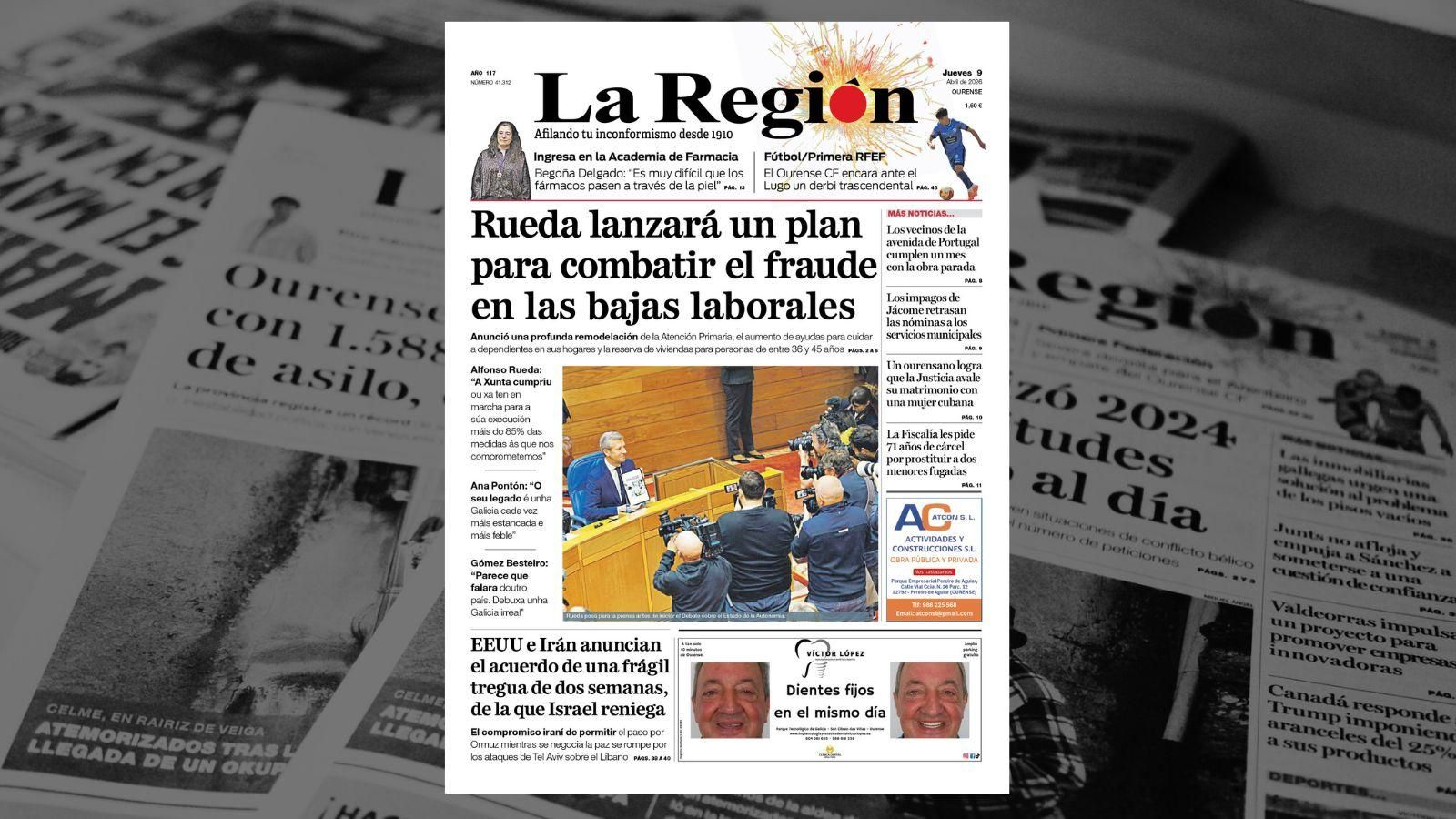 La portada de La Región de este jueves.