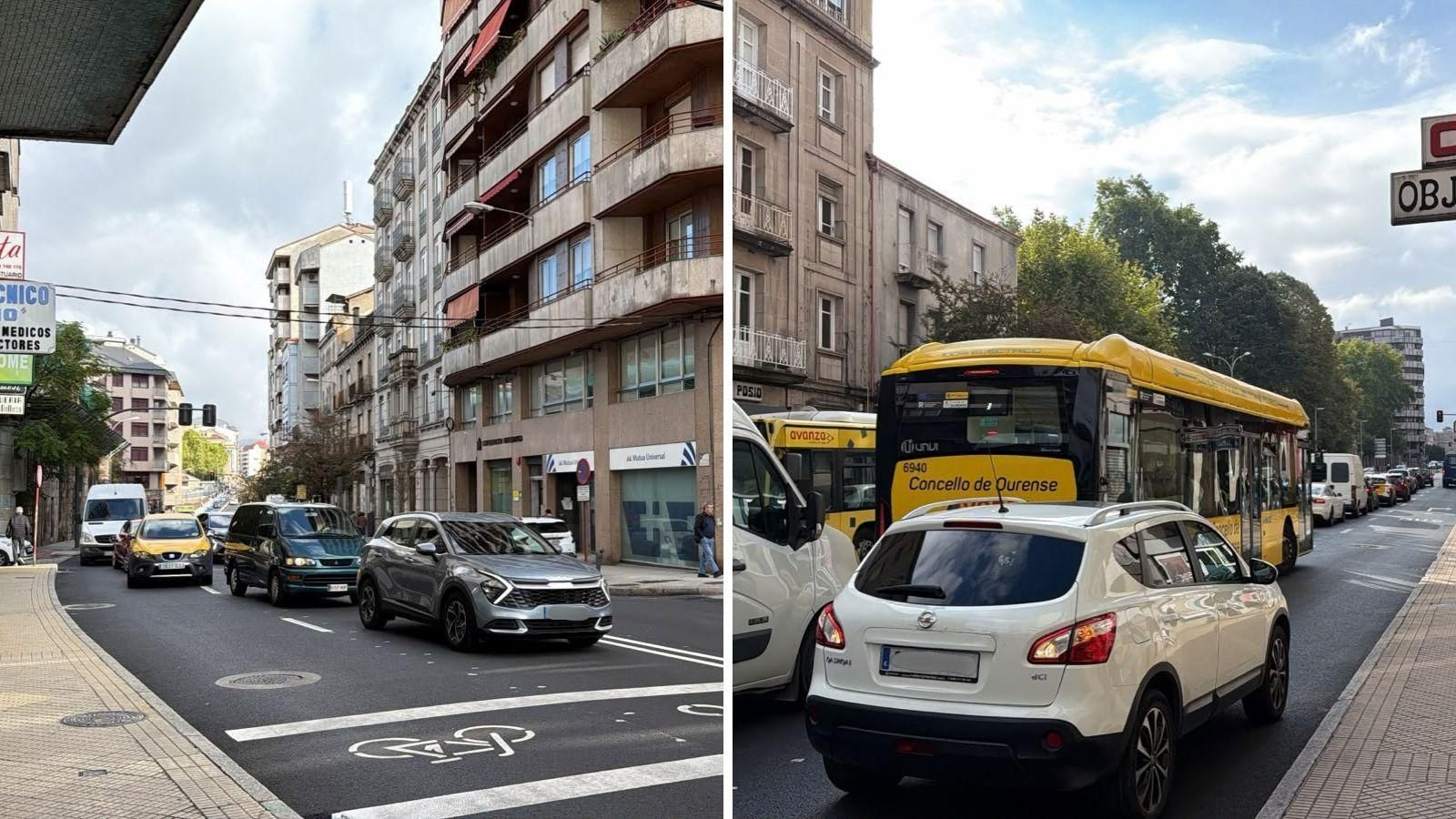 Imágenes de la situación circulatoria en la calle Progreso, una mañana entre semana