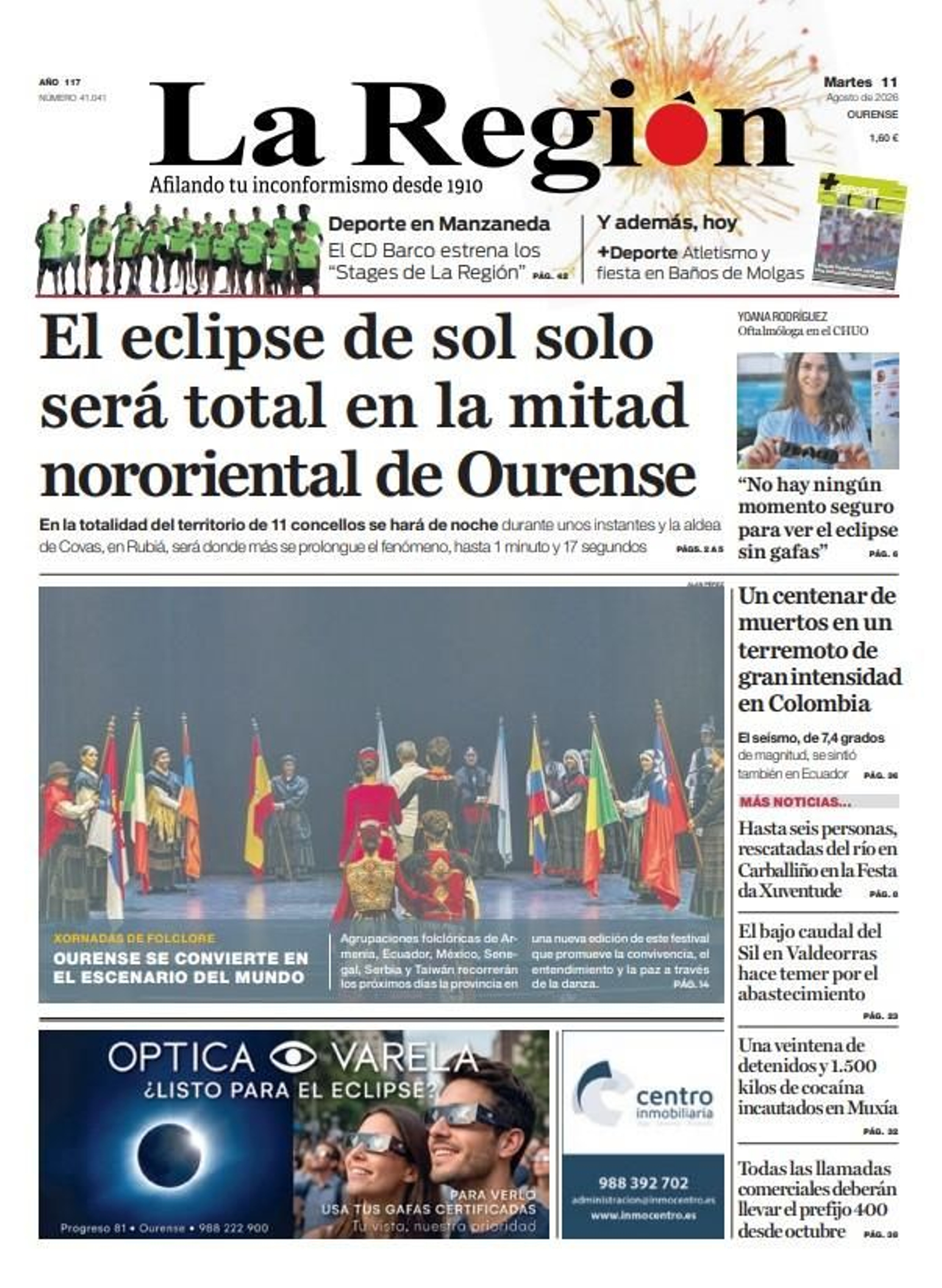 La portada de La Región de este martes, 11 de agosto.