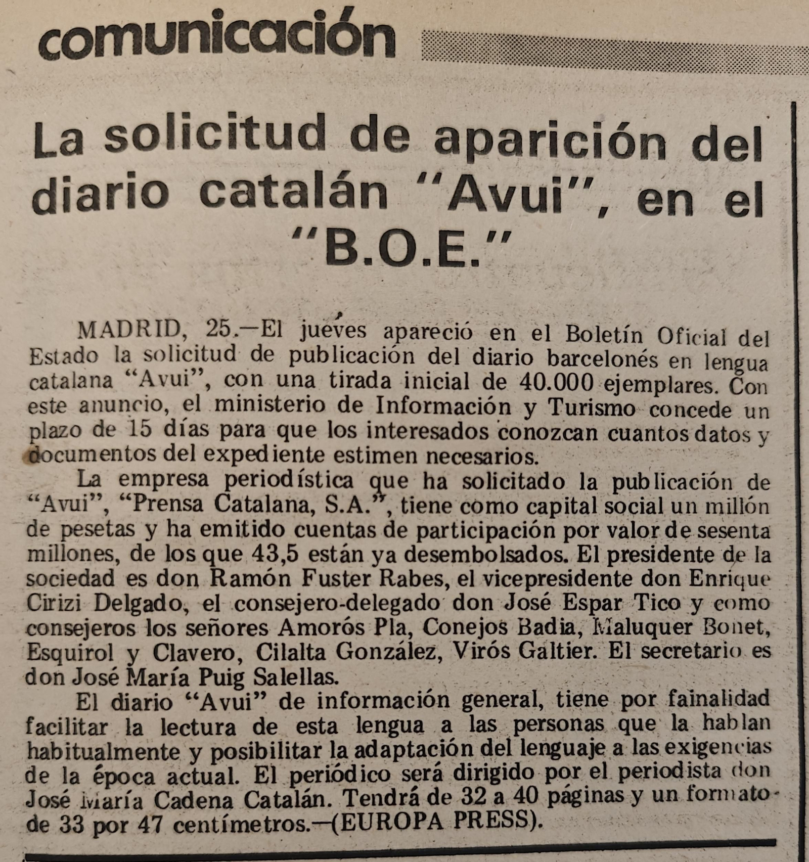 Un recorte de la época.