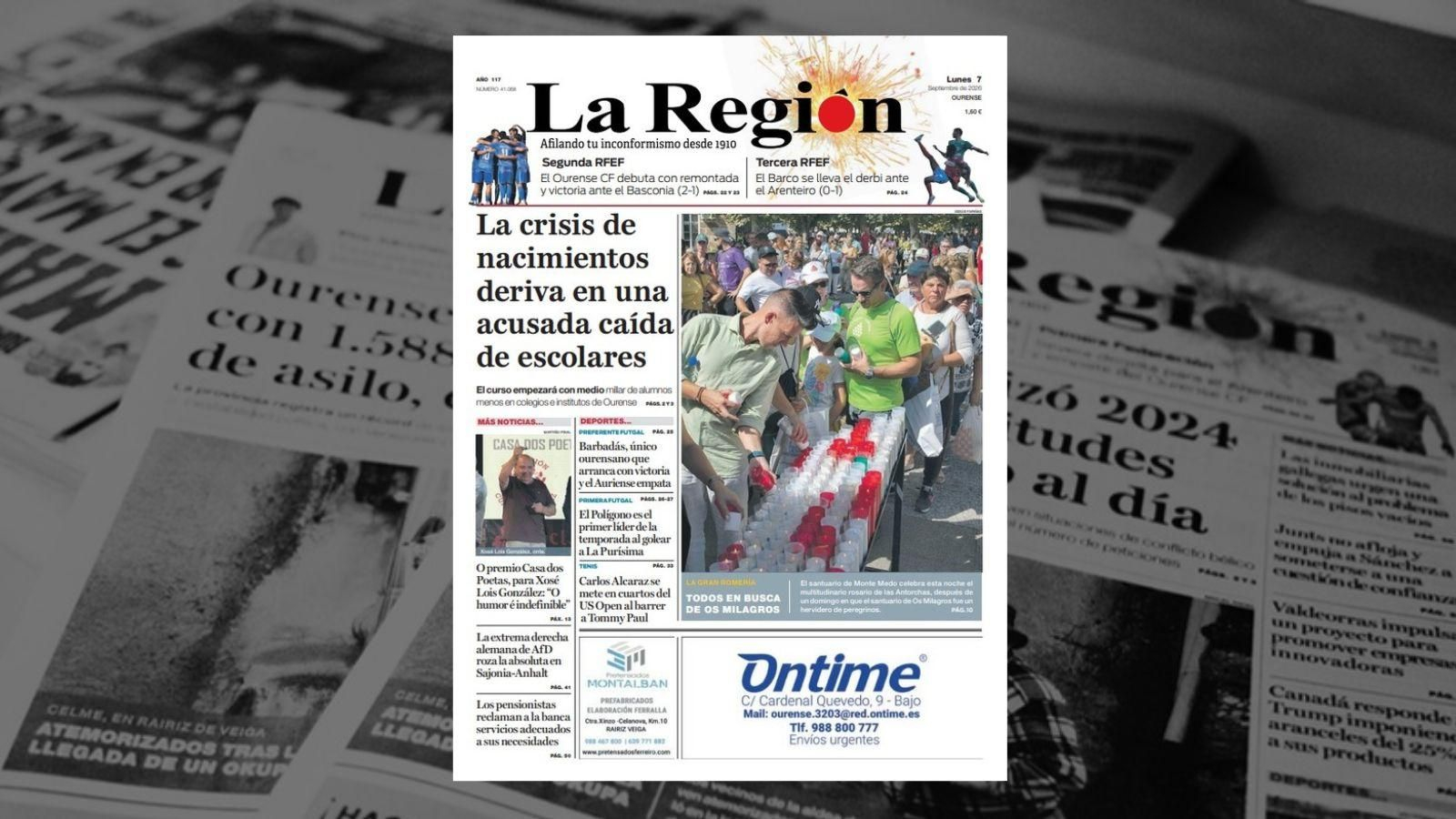 La portada de La Región de este lunes, 7 de septiembre.