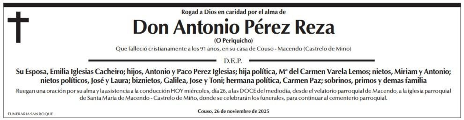 Las esquelas de este miércoles, 26 de noviembre