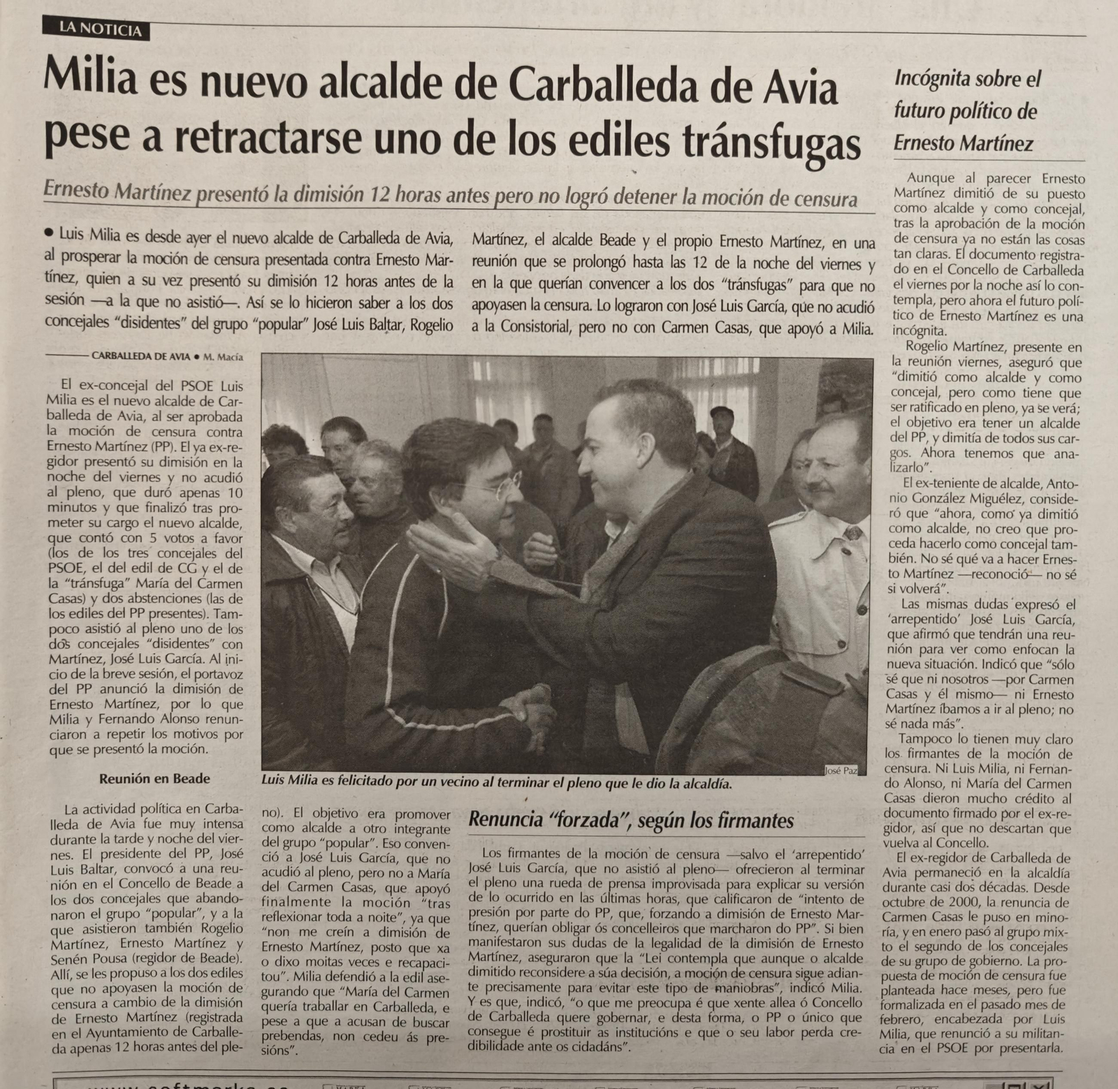 Luis Milia Méndez se convierte en nuevo alcalde de Carballeda de Avia