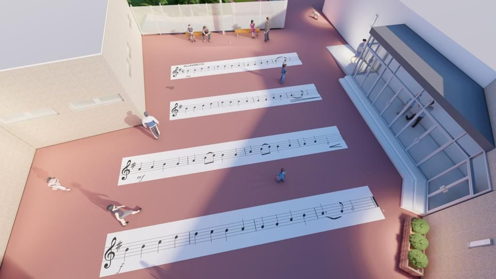 Imagen que simula el resultado de la actuación en la plaza, con la decoración incluida.