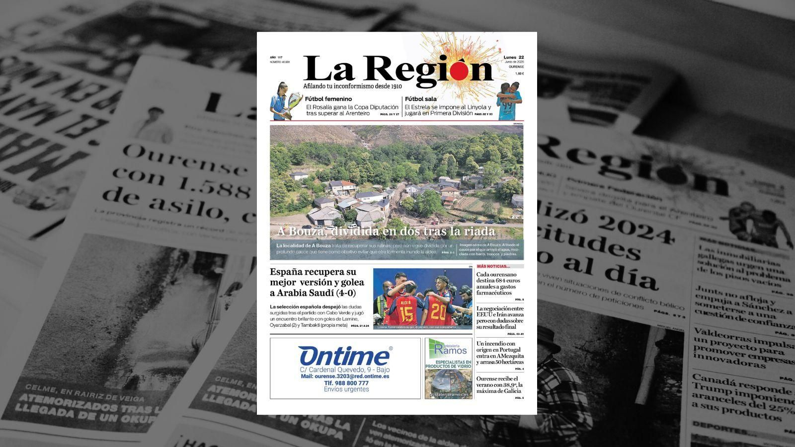La portada de La Región de este lunes.