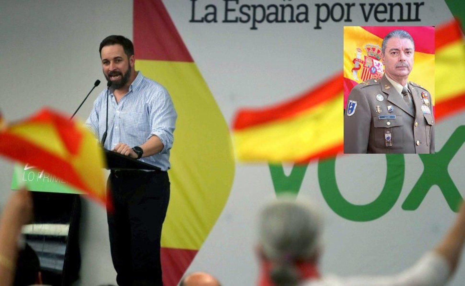 El presidente de Vox, Santiago Abascal y el general Antonio Budiño Carballo