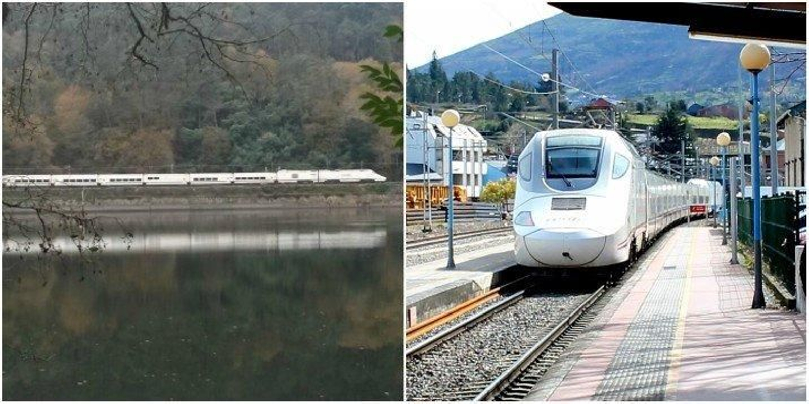 Tren Alvia en la línea del Miño entre Vigo y Ourense; y la estación de O Barco de Valdeorras.