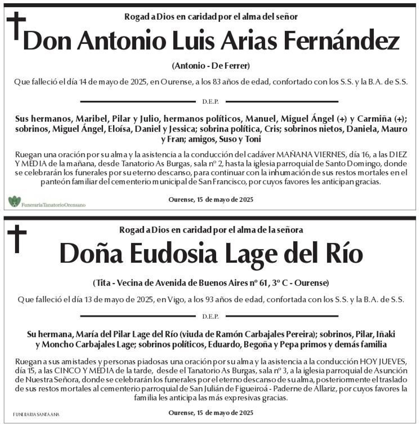 Las esquelas de este viernes.