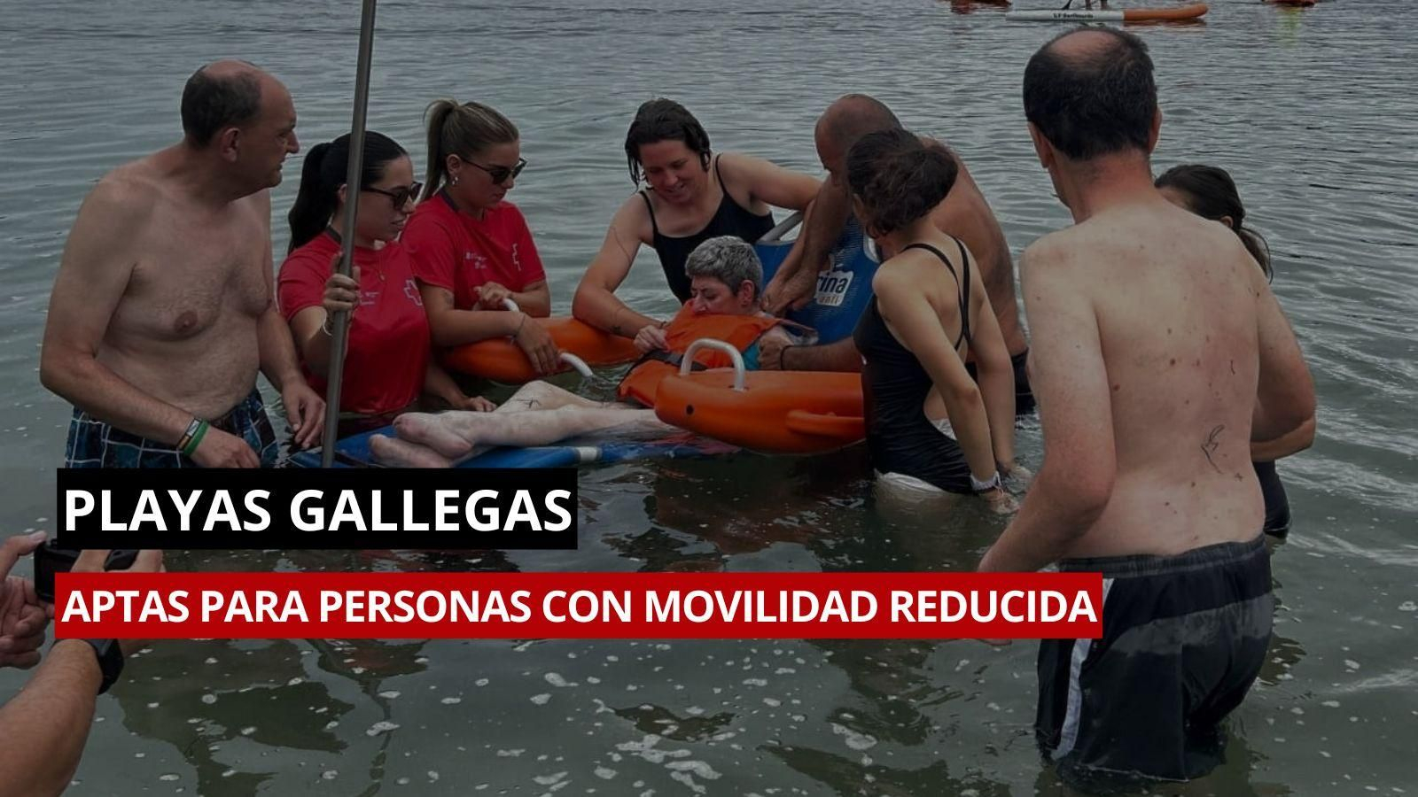 Una persona utilizando uno de los recursos en compañía de personal de Cruz Roja, en Ribadeo