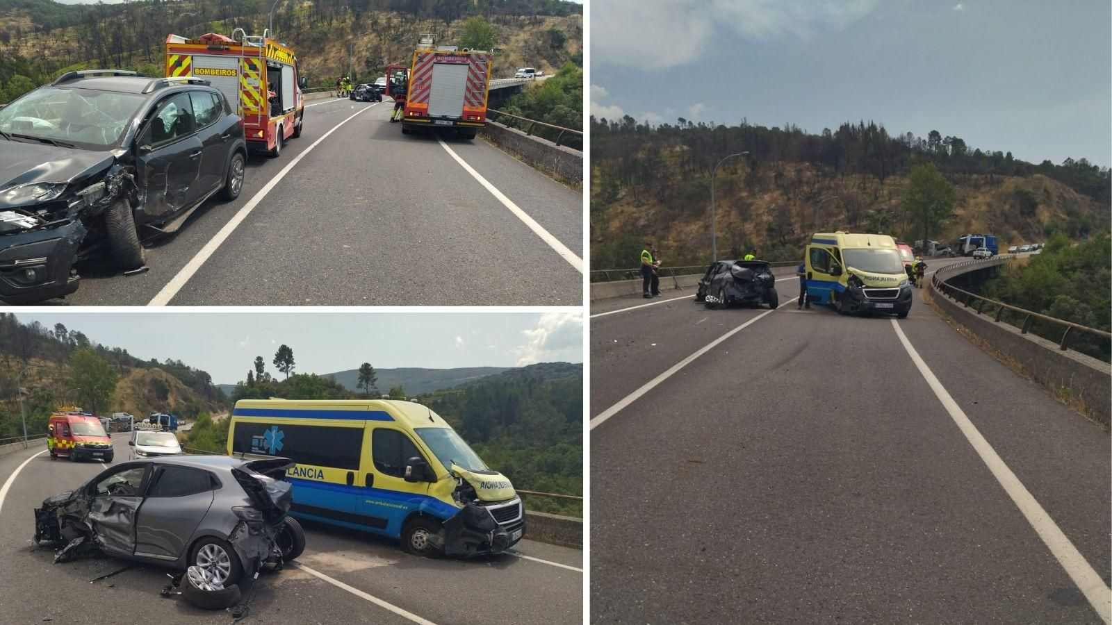 Estado en el que quedaron los vehículos implicados en la colisión ocurrida este viernes en la OU-533, en Santa Cruz (O Bolo).