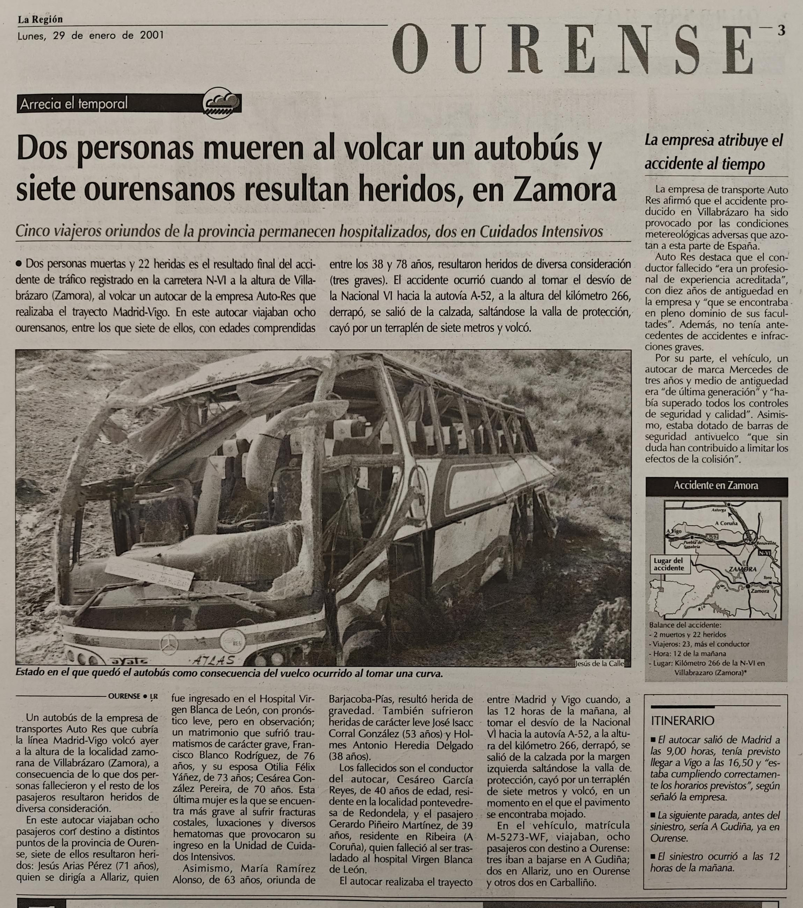 Noticias escaneadas de el periódico La Región del 29 de enero de 2001.