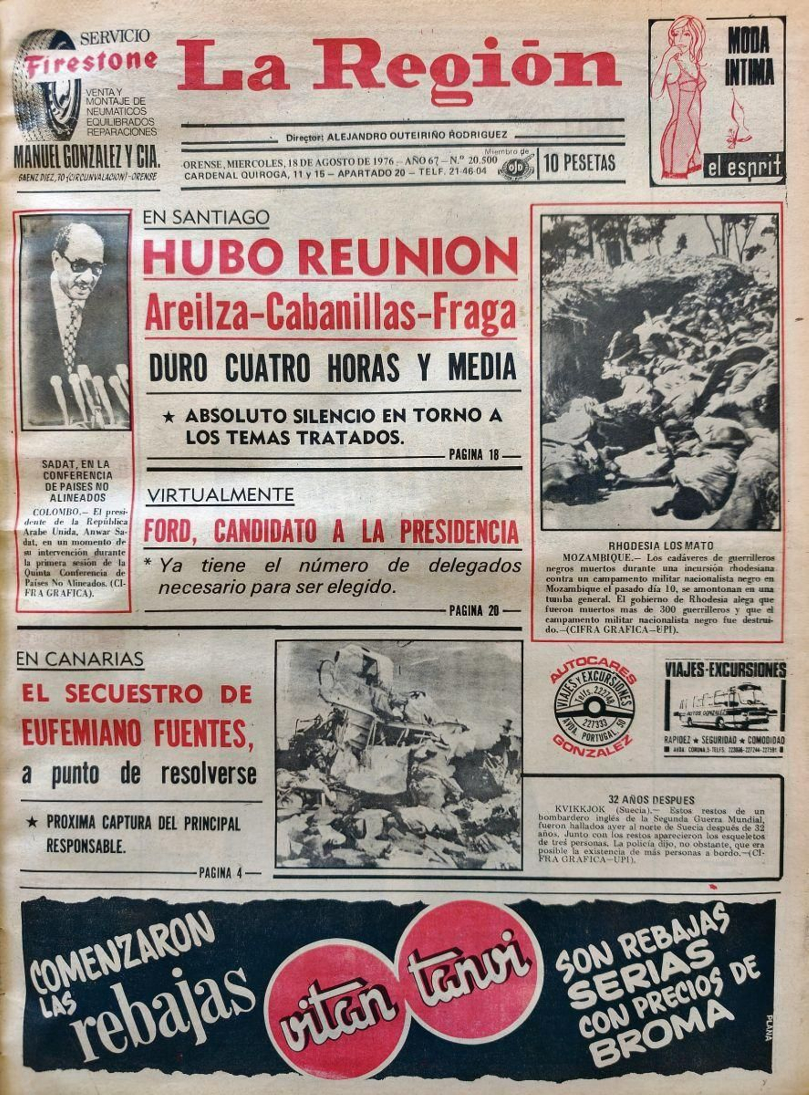Primera página del 18 de agosto de 1976 de La Región