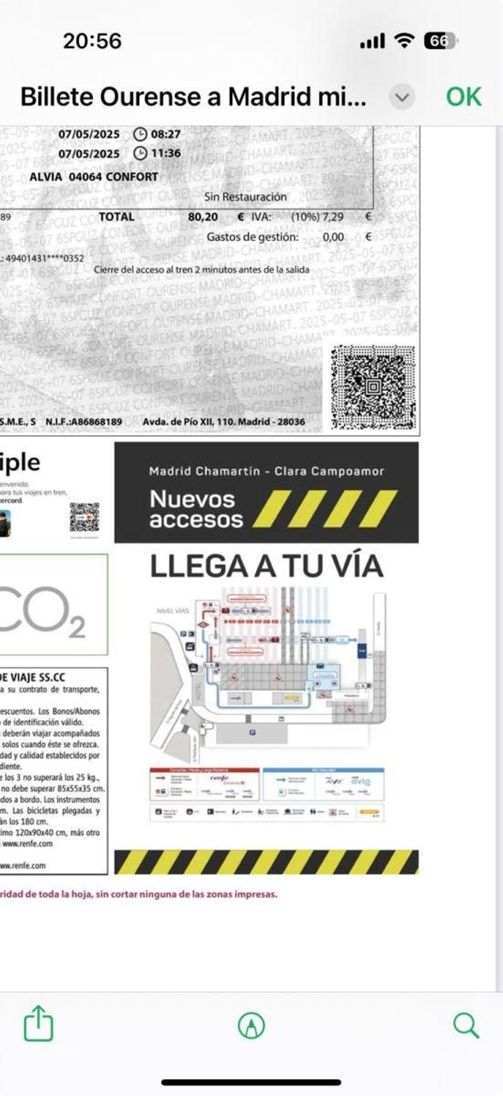 Mapa de Renfe en los billetes.