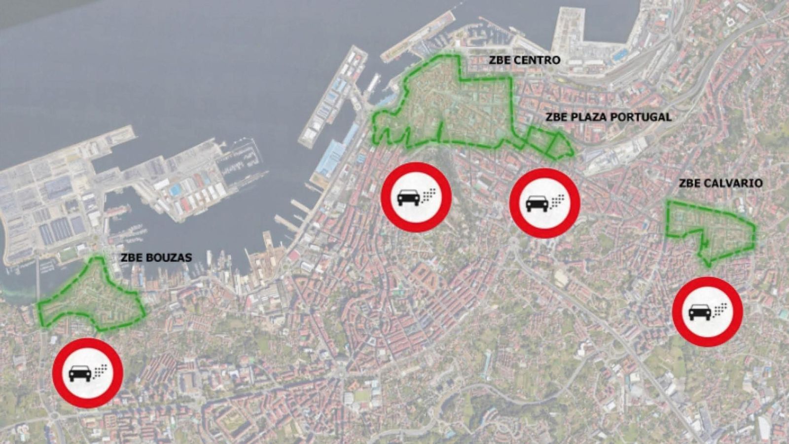 Las cuatro áreas en las que se restringirá el tráfico con las Zonas de Bajas Emisiones.