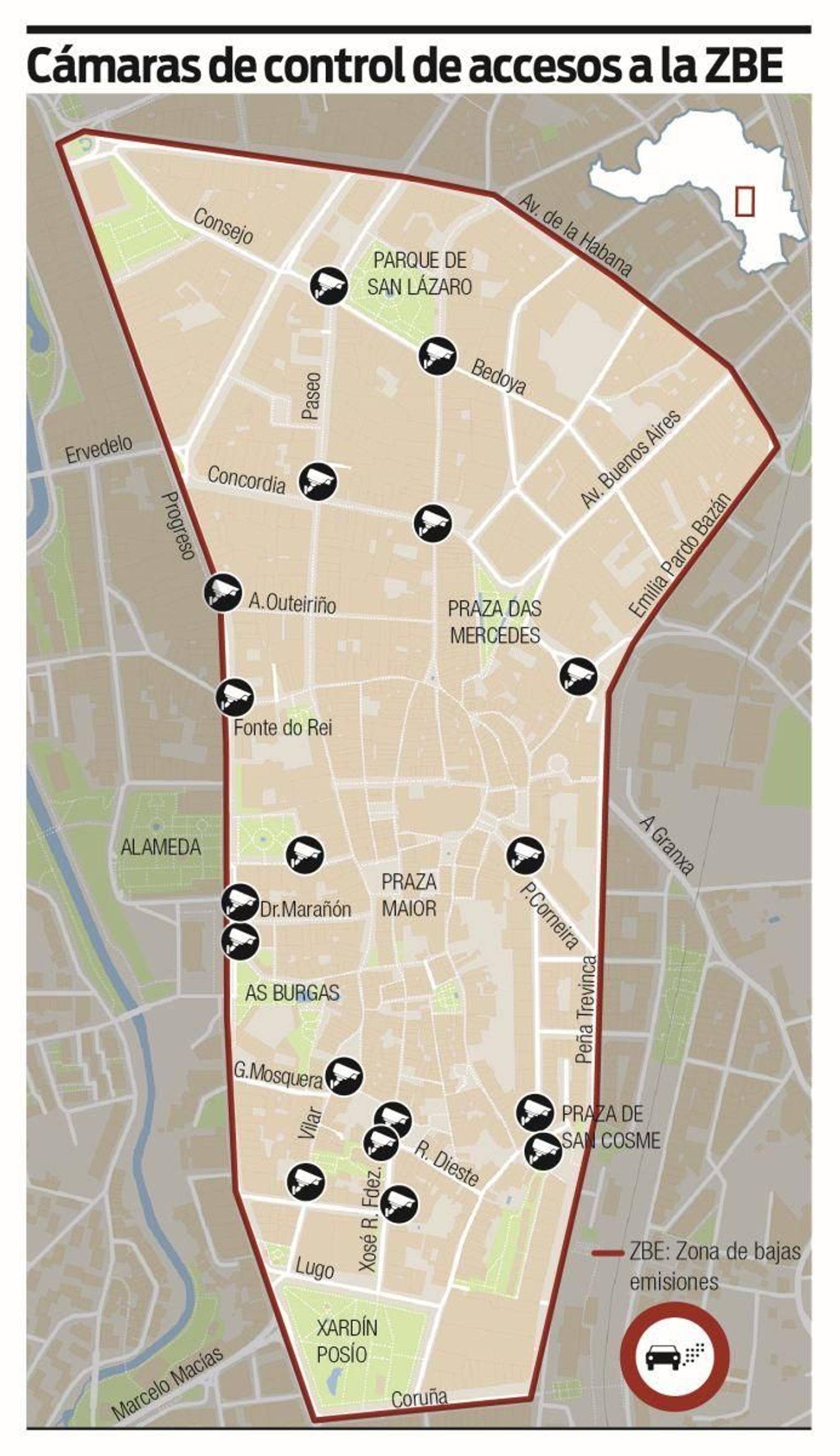 Cámaras de control de accesos al Casco Vello