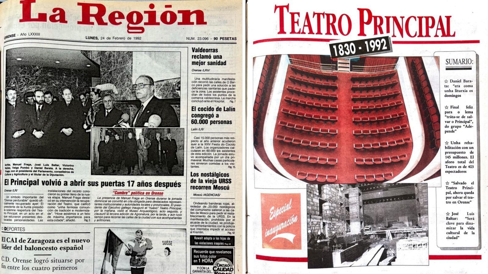 Portada de La Región tras la reapertura del Teatro y el especial de La Región tras la reforma del Principal