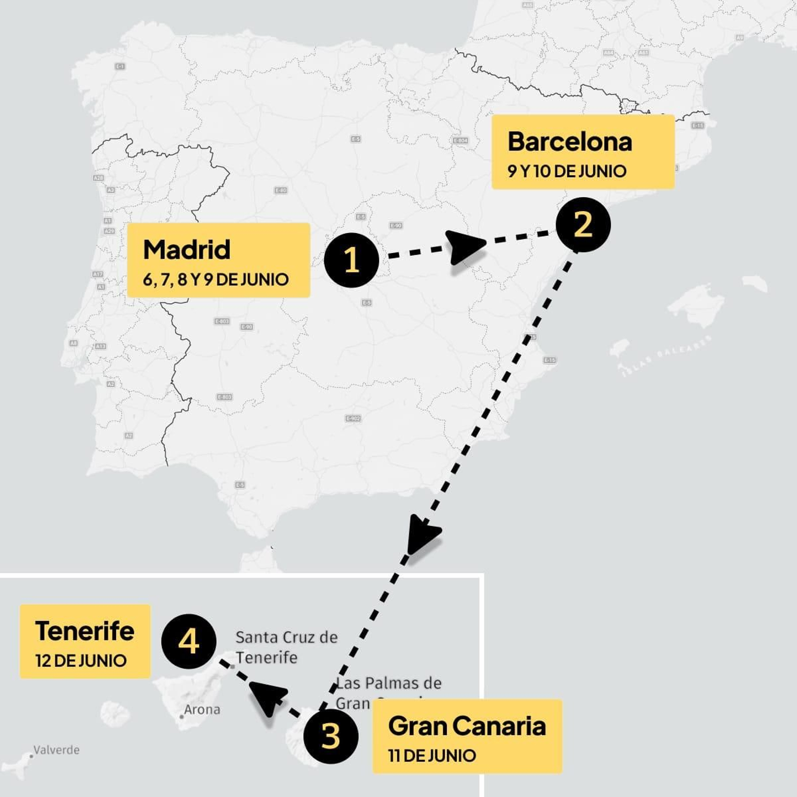 Itinerario de la visita del papa León XIV a España.