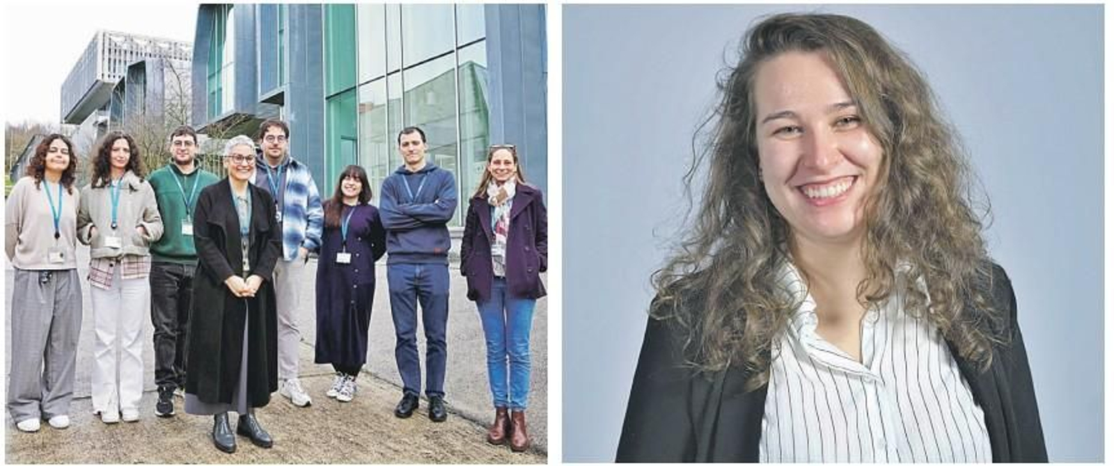 María Mayán con su grupo (izq.) e Iria González (dcha).