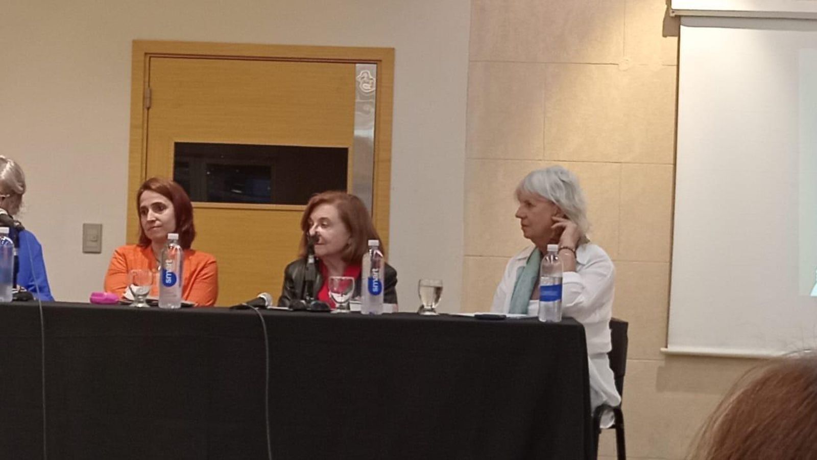 En la imagen, el plantel de ponentes, Paula Sabajanes, Micaela Fernàndez Darriba, María Rosa Lojo y Analía Alvarez.