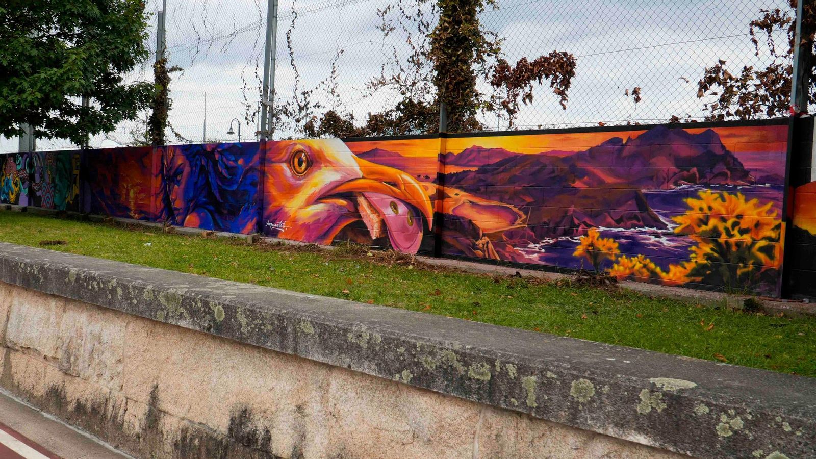 La gaviota de Cíes, de María Díaz, es una de las imagen en el muro.