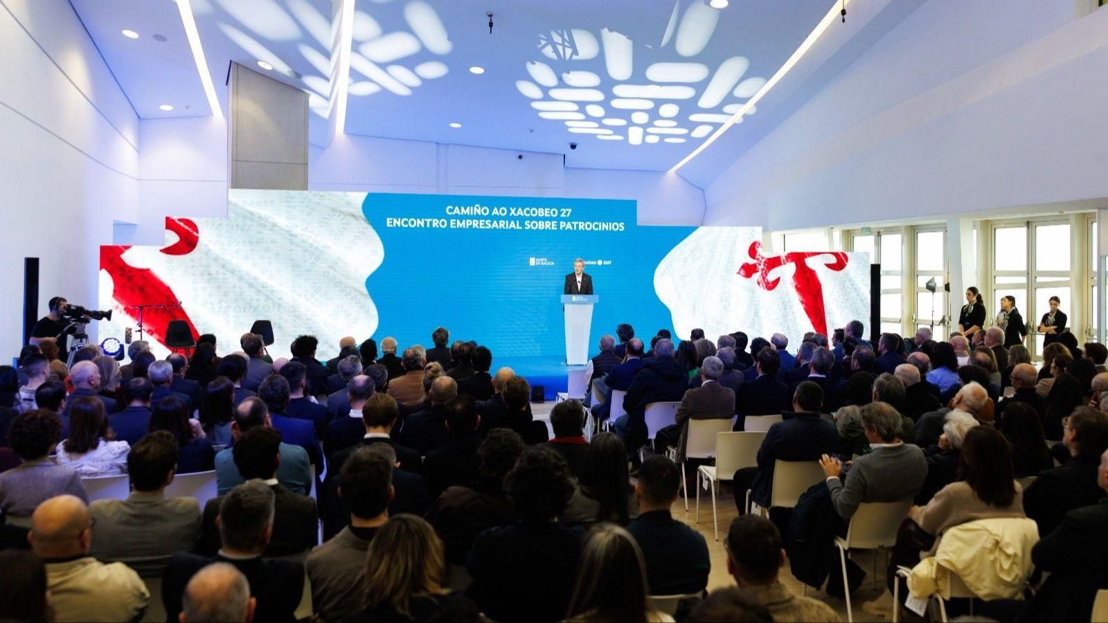 El presidente de la Xunta, Alfonso Rueda, durante su intervención en un encuentro con empresas y otros agentes.