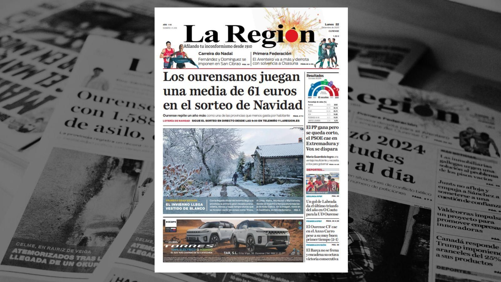 Los titulares de La Región de este lunes, 22 de diciembre