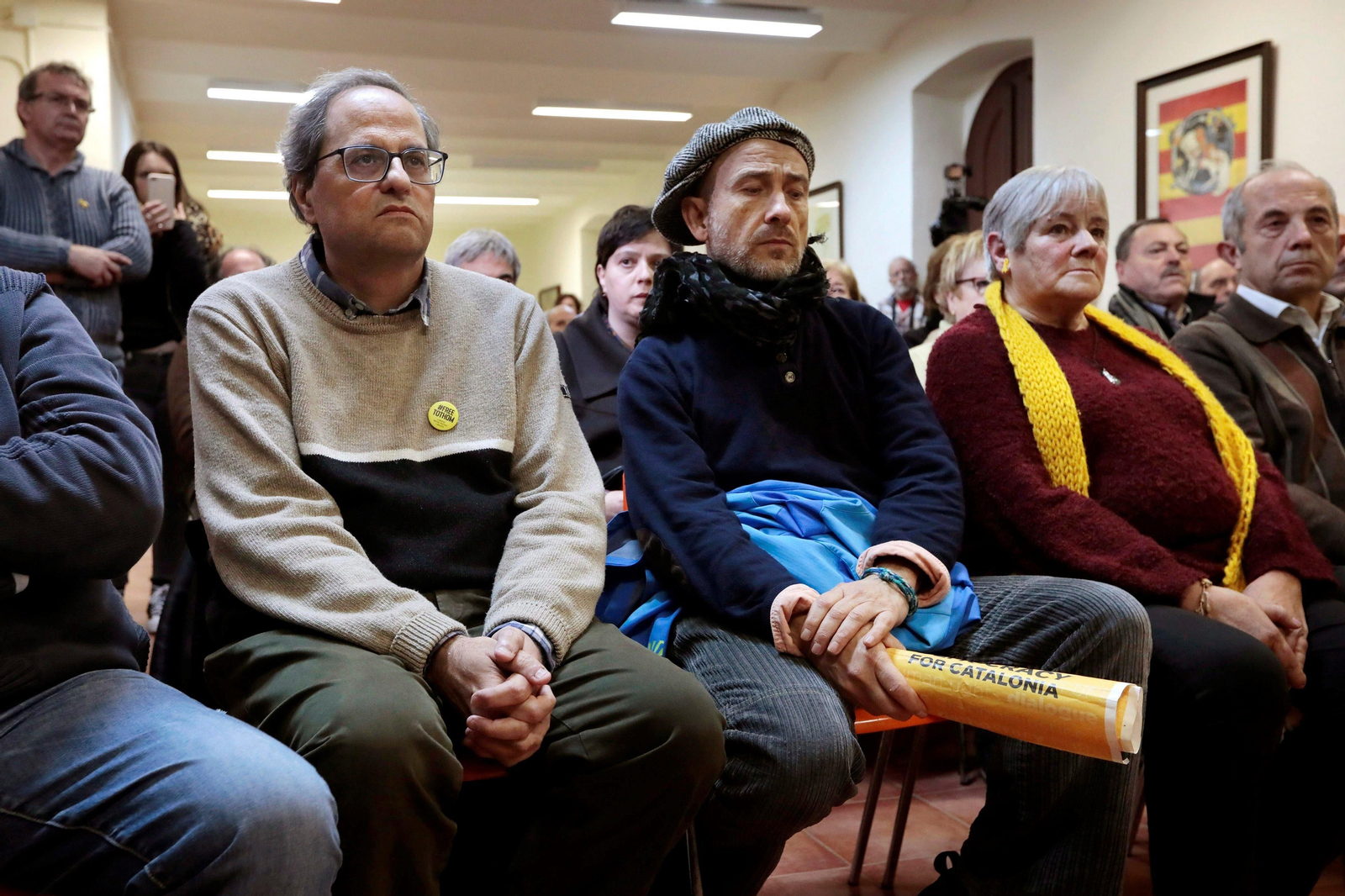 Torra (dcha), ayer en el comienzo del breve ayuno, de 48 horas, en solidaridad con los políticos presos.